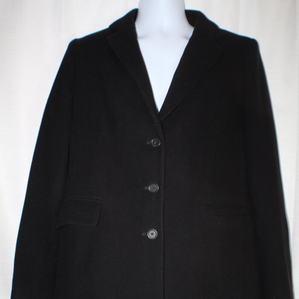 Banana Republic Womans Single Breasted Black Wool Knee Length 3 Button Coat L